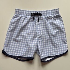 Minnow Boys Oasis Blue Gingham Board Shorts - Size 11/12